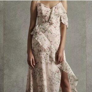 Vera Wang David Bridal Blush Printed Asymmetric  Ruffle Dress Sz 14